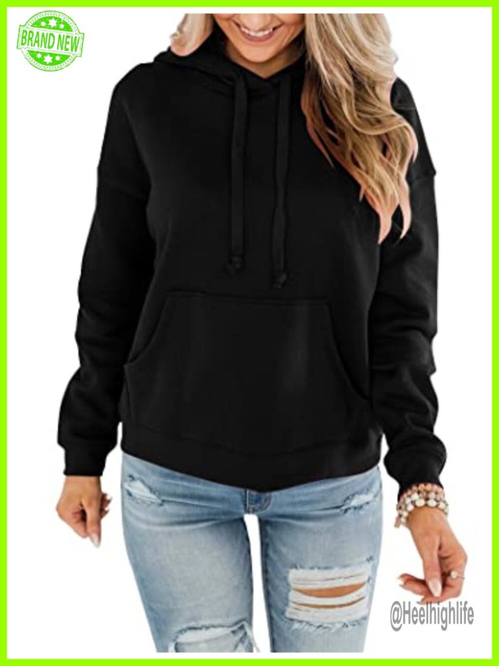 Womens Casual Hoodie Crew Neck Long Sleeve Sweatshirt with Pocket Lightweight